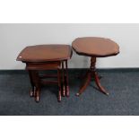 A nest of three inlaid tables and a matching wine table