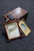 A twentieth century Advance index drawer together with an Edwardian oak framed religious print,
