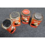 Four vintage metal Hacks tins