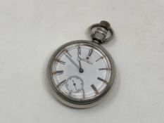 A large silver Waltham pocket watch with movement signed P. S.