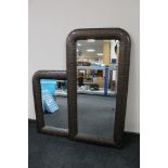 Two contemporary framed snakeskin style framed mirrors
