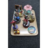 A tray of Harry Potter snow globe, Betty Boop musical figures,