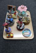 A tray of Harry Potter snow globe, Betty Boop musical figures,