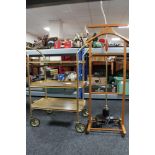 A gilt metal three tier trolley together with a gent's valet stand and angle poise lamp