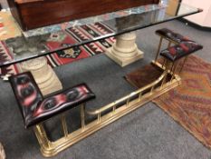 A good quality brass club fender with studded oxblood seating,
