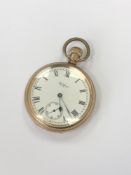 A Waltham USA gold plated open faced pocket watch with Vanguard movement CONDITION