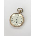 A Waltham USA gold plated open faced pocket watch with Vanguard movement CONDITION