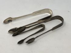 Three pairs of silver sugar tongs including a Newcastle silver pair (3) CONDITION REPORT: