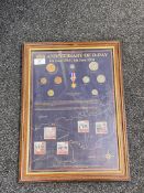 A coin and stamp montage - 60th Anniversary of D-Day 6th June 1944-6th June 2004, framed.