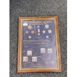 A coin and stamp montage - 60th Anniversary of D-Day 6th June 1944-6th June 2004, framed.