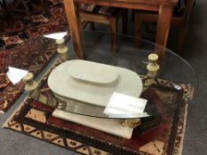 A Barker and Stonehouse Grecian style coffee table, with glass top,