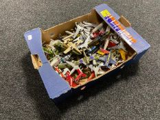 A box of quantity of die cast military aircraft and helicopters