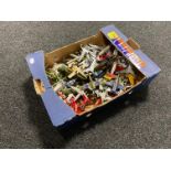 A box of quantity of die cast military aircraft and helicopters