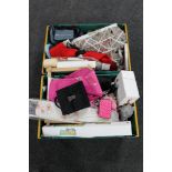 Two boxes of crafting items, handbags,