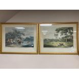 Two colour prints depicting partridge shooting and stag hunting,