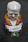 A Victorian ceramic lidded tobacco jar - man reading the Times