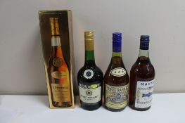 Four bottles of alcohol - Hennessy Cognac in box, Martel cognac,