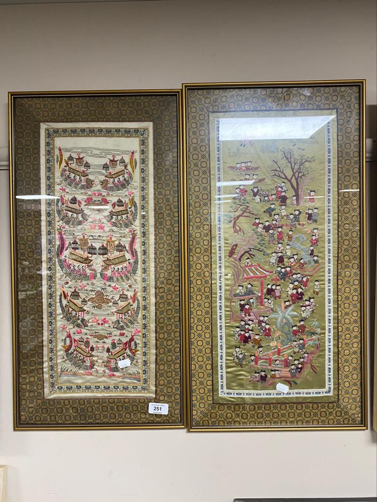 A pair of 19th century Chinese silk work panels (2)