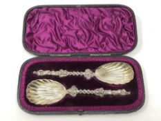A good pair of cased Victorian silver gilt apostle spoons, Charles Boyton,