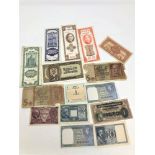 A collection of paper bank notes to include Chinese Central bank notes, Reich marks etc.