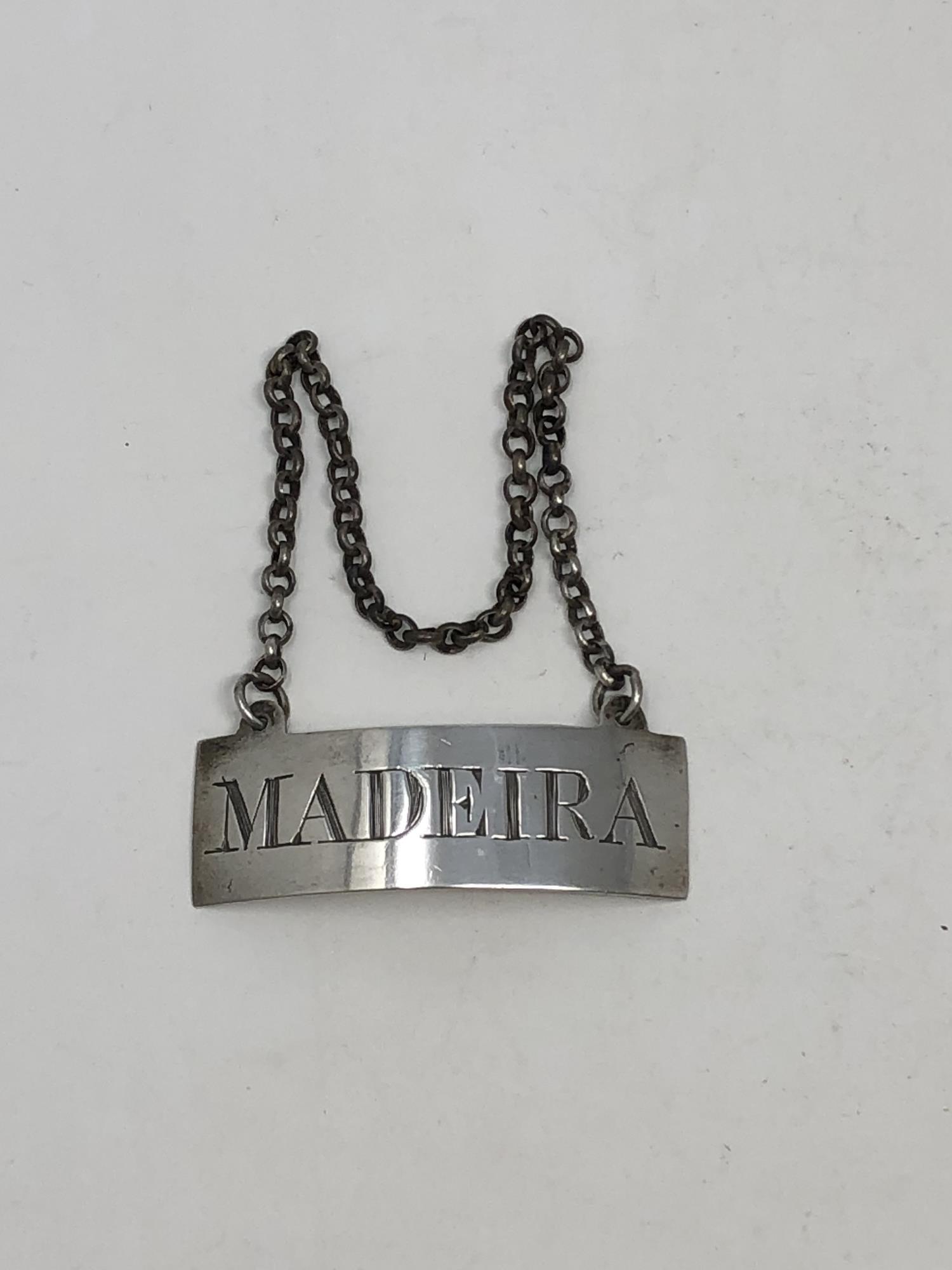 A scarce Georgian Edinburgh silver Madeira decanter label,
