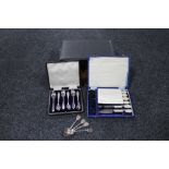 A collection of silver plated cutlery, four silver teaspoons,