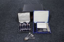 A collection of silver plated cutlery, four silver teaspoons,