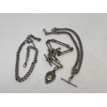 Three antique silver Albert chains,
