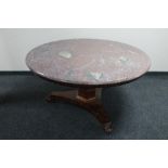 A painted Victorian mahogany tilt topped pedestal breakfast table