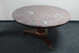 A painted Victorian mahogany tilt topped pedestal breakfast table