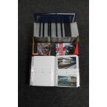 A box of DVD's relating to steam trains,