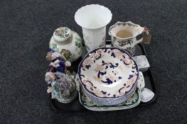 A tray of Masons ginger jar, comport and jug, Wedgwood trinket dishes, Royal Doulton Camilla vase,