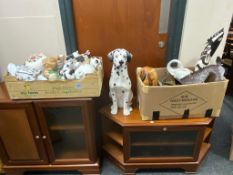 Two boxes of assorted metal and ceramic animal figures together with a further ceramic dalmatian