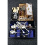 A large collection of silver plated cutlery, Ronson table lighter,