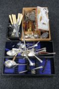 A large collection of silver plated cutlery, Ronson table lighter,