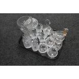 A tray of glass ware, crystal vase, Swan dishes,