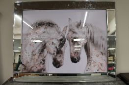 A contemporary mirrored framed horse print with glitter decoration (frame a/f)