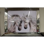 A contemporary mirrored framed horse print with glitter decoration (frame a/f)