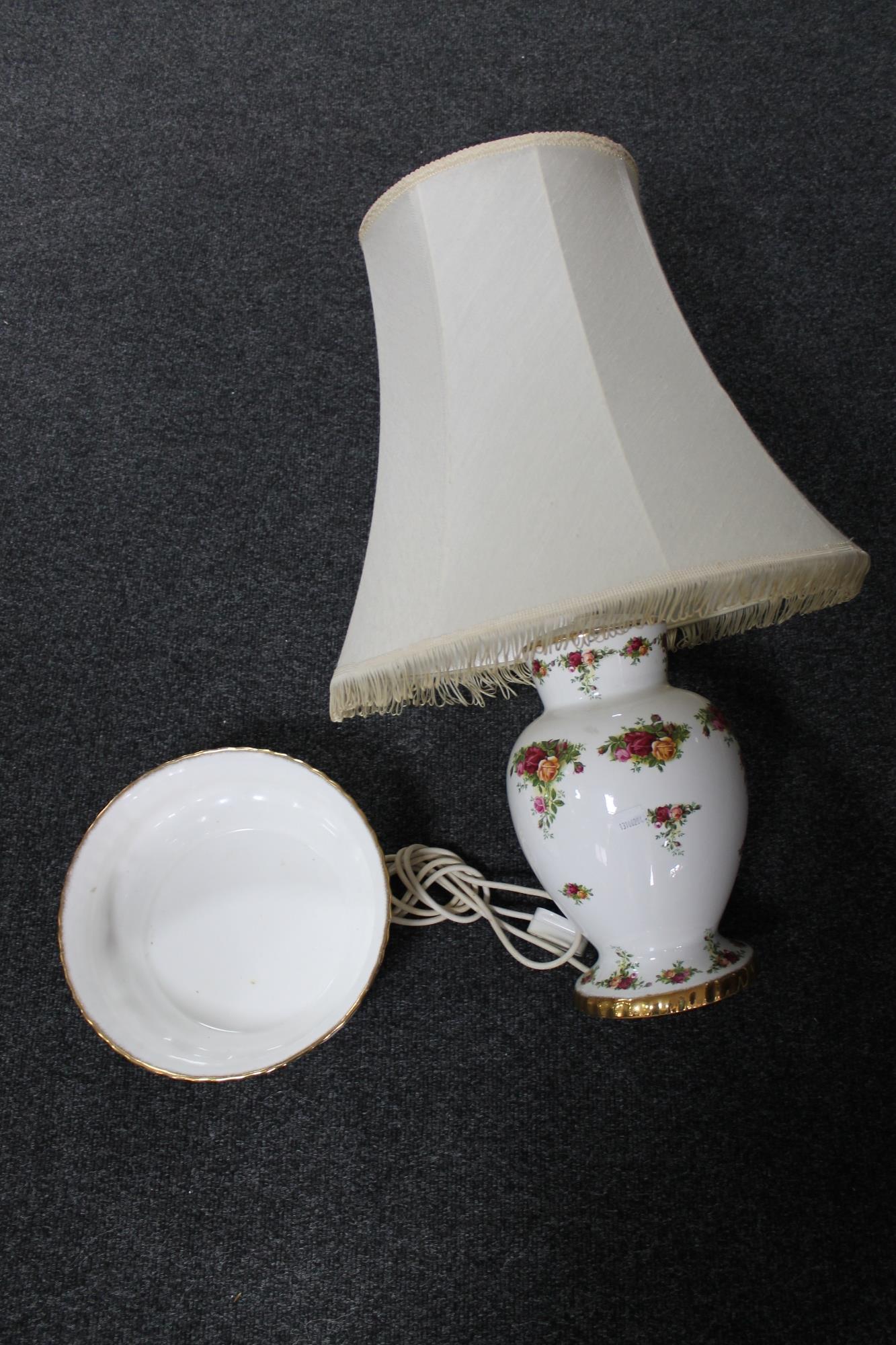 A Royal Albert Old Country Roses table lamp and bowl