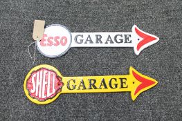 Two cast iron signs - Esso garage and Shell garage