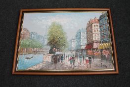 A framed oil on canvas, Parisian street scene,