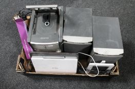 A box of Kenwood hi/fi system, AFUS mini lap top,
