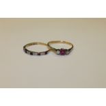 Two 18ct gold ruby and diamond rings (2)