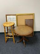 A mahogany pedestal occasional table, folding bed tray,