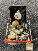 A miniature shopping basket containing pocket watches