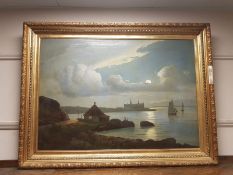 Continental school : moonlight over a bay, oil on canvas,