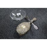 A silver footed glass dish,