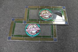 Two un-framed stained leaded glass windows bearing name James H Porter,