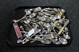 A tray of a large quantity of plated cutlery