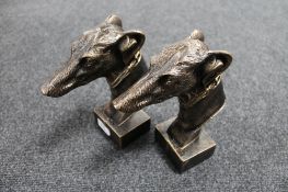 A pair of cast iron greyhound head bookends